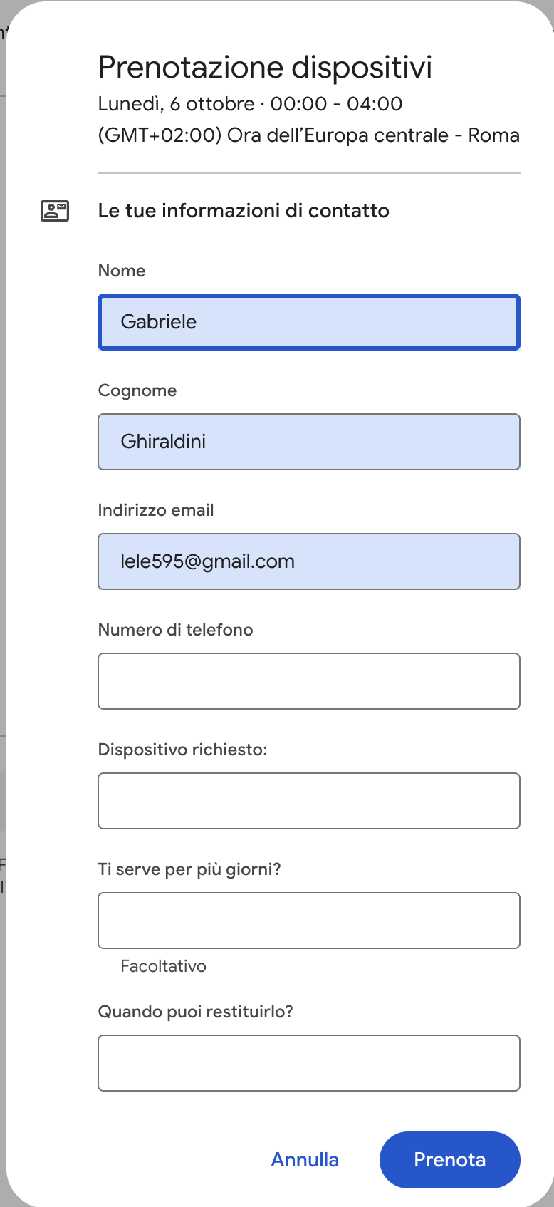 dati richiedente